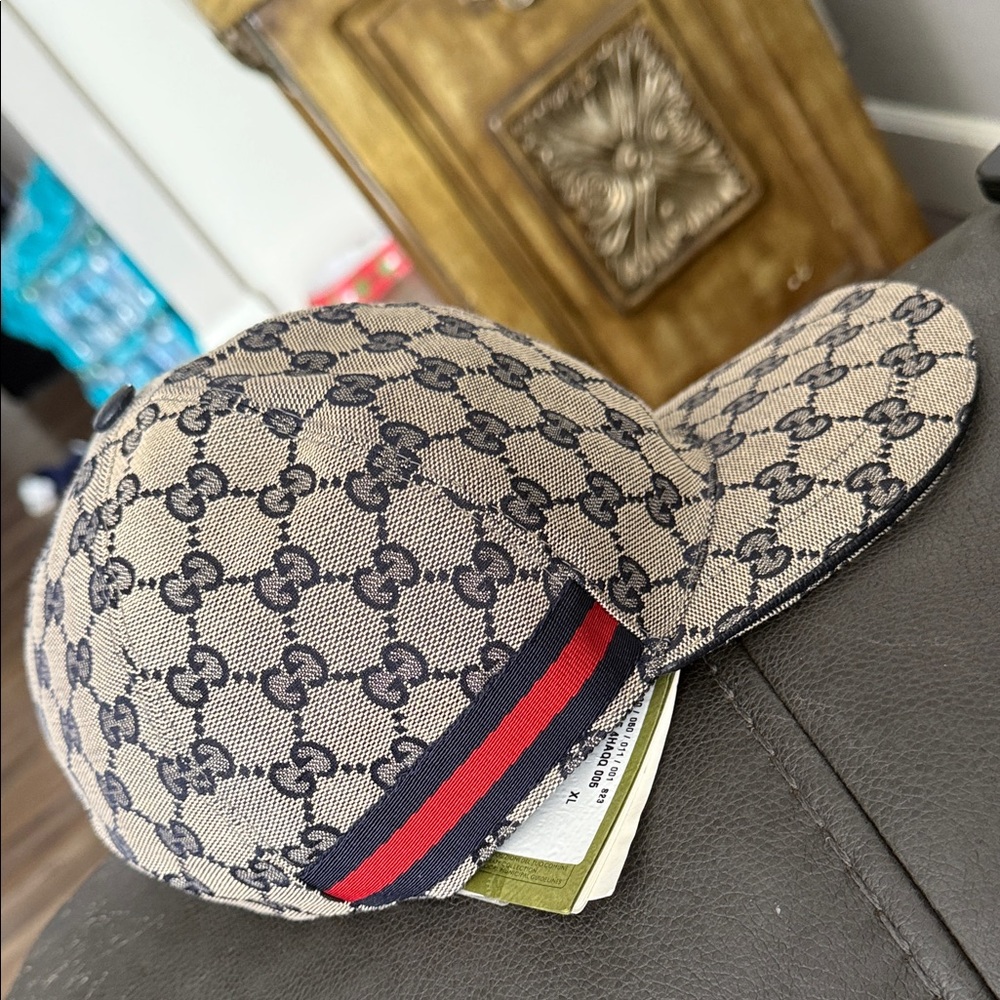Gucci Beige and Blue Monogram Hat